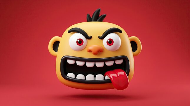Angry Cartoon Face with Tongue Out, Aggressive Expression