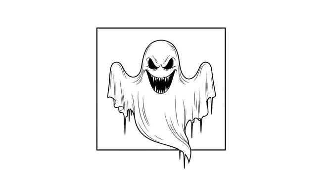 Scary Ghost Character with Sharp Teeth and Evil Eyes, Halloween Illustration