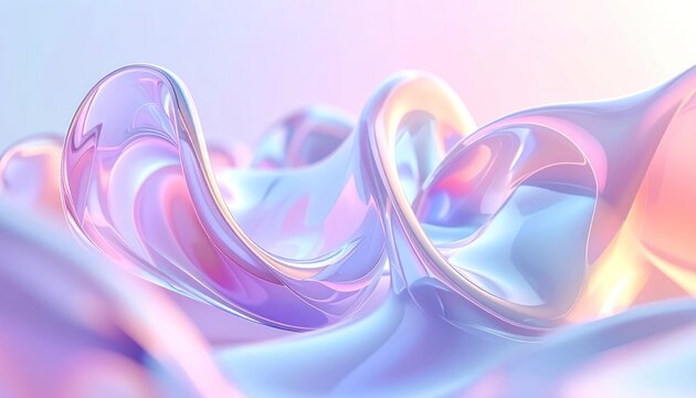 Abstract iridescent fluid forms with soft pastel lighting.
