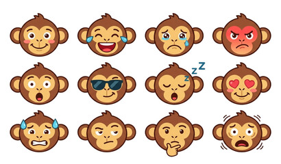 Fototapeta premium Cartoon Monkey Emoji Icon Collection
