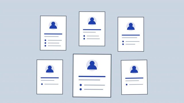 Animated Profile Cards Resumes Job Candidate Search Recruitment Interface 4K Video