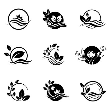 Black and white plant leaf icons.