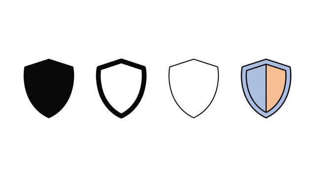 Four Different Shield Designs With Various Fill Styles And Colors