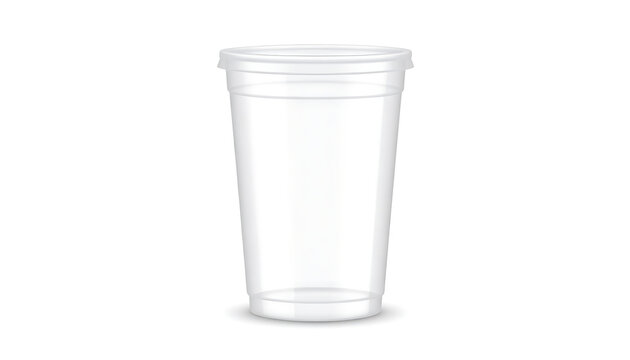 Isolated empty clear plastic cup with lid, disposable beverage container mockup