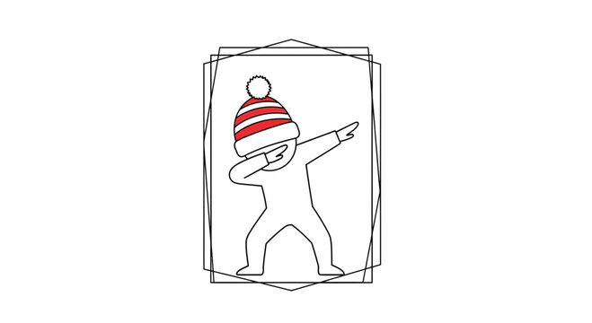 Cute cartoon character doing the dab dance move wearing a winter hat, isolated on white background.