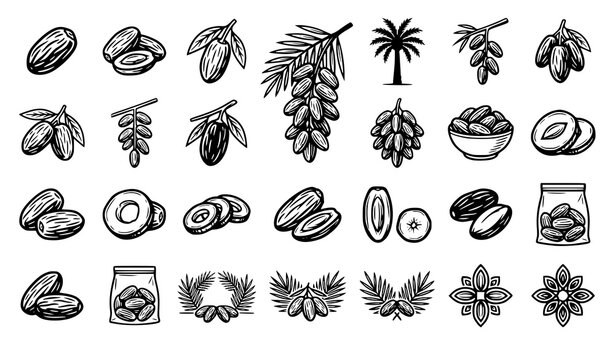 Dates fruit collection vector icon set