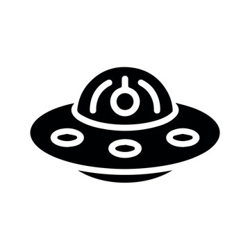 A vector graphic illustration of a flying saucer or UFO depicted in a flat minimal style with a transparent background suitable for use as an icon or logo
