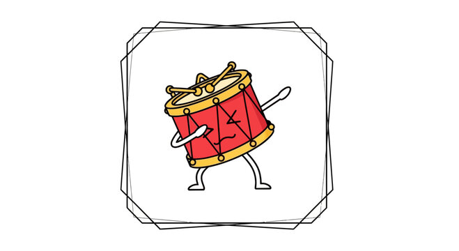 Cartoon Drum Character Dancing and Dabbing with Drumsticks
