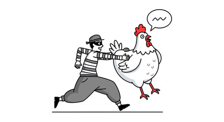Obraz premium Thief stealing a chicken, cartoon illustration