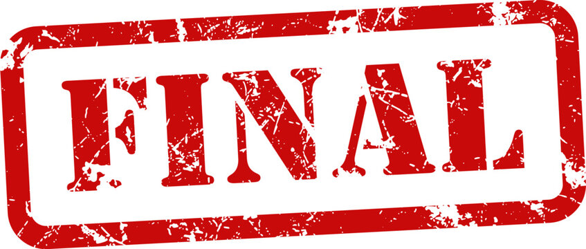 Distressed red rubber stamp with the word 'final' isolated on white