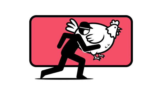Thief stealing a chicken, cartoon illustration