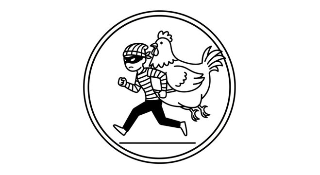 Thief stealing a chicken, funny cartoon icon, crime concept illustration