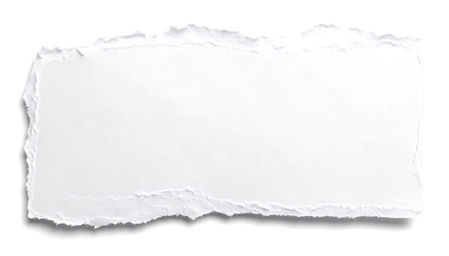 Isolated torn piece of white paper with ragged edges for notice and message display