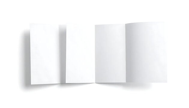 Isolated tri-fold brochure mockup featuring empty white paper sheets with soft shadows for branding presentation