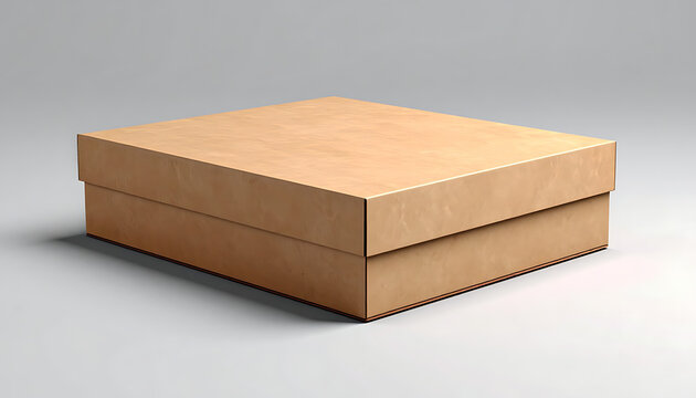 Isolated square cardboard box with flat lid, empty shipping parcel for product mockup, sustainable packaging, delivery logistics, eco friendly container