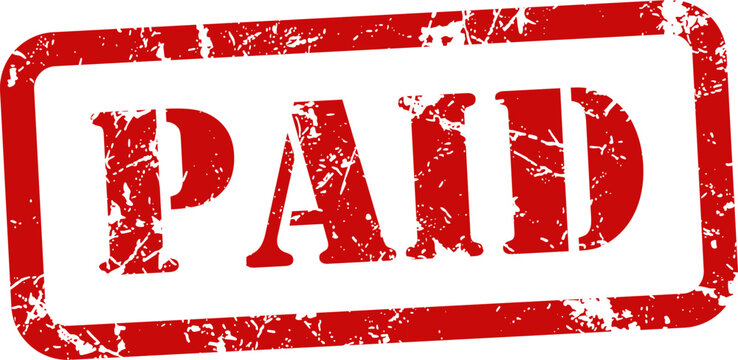 Distressed red 'paid' stamp impression on white background