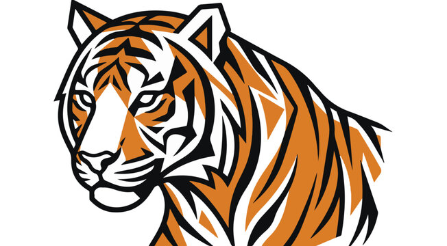 Tiger head vector illustration with bold orange and black stripes for sports mascot and team branding