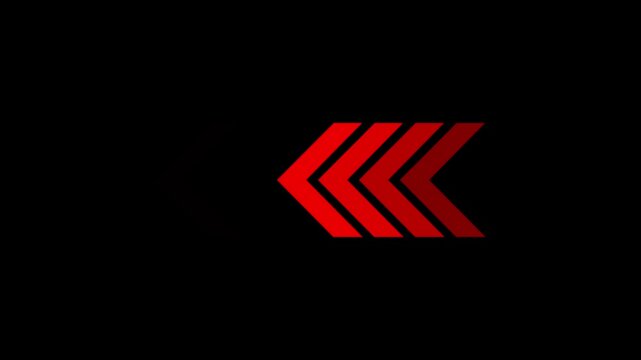 Backward Chevron Arrow Icon Animation on black Background, Left Direction Navigation Symbol, Previous Button, Reverse Motion Indicator, User Interface Element and Modern Technology Concept.