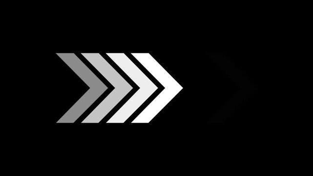 Fast Forward Arrow Icon Animation on Black Background, Speed Direction Symbol, Next Navigation Indicator, Forward Motion, Progress, Digital User Interface and Modern Technology Concept.