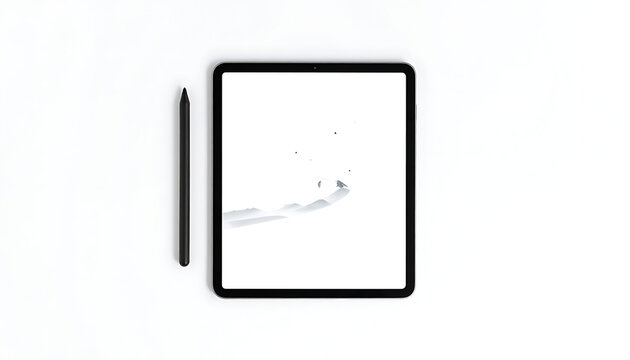 isolated tablet with digital stylus pen, blank screen for design mockups, technology workspace, professional workspace