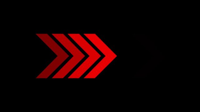 Red color fast Forward Arrow Icon Animation on Black Background, Speed Direction Symbol, Next Navigation Indicator, Forward Motion, Progress, Digital User Interface and Modern Technology Concept