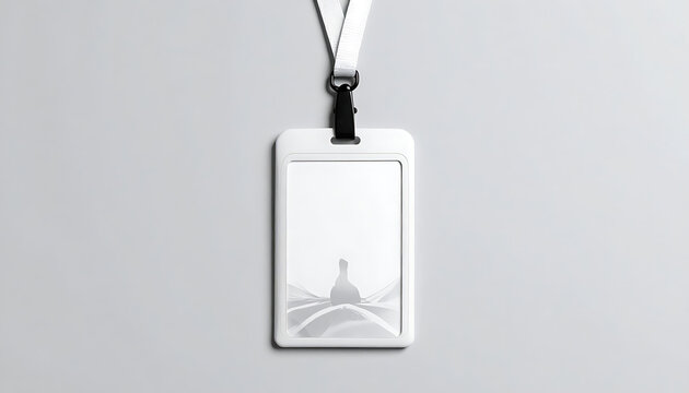 Isolated vertical id badge holder mockup with white lanyard for corporate identification