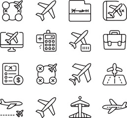 Fototapeta premium A comprehensive collection of airline travel management icons for logistics planning and modern aviation navigation systems