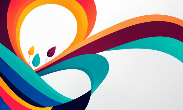 colorful abstract swirls with teal blue orange purple circles and leaves element plus text area modern vibrant composition
