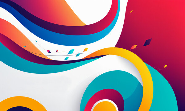 colorful dynamic waves and swirls with diamond accents on white background featuring orange blue red purple gradients