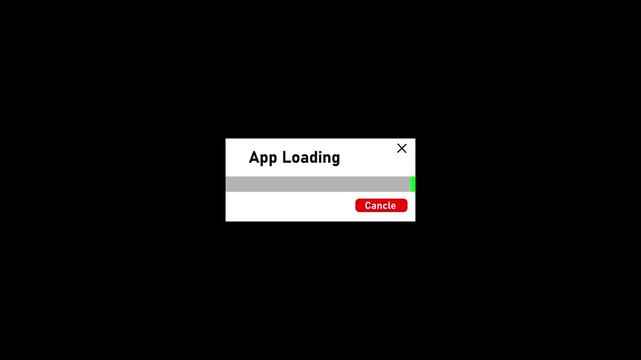 App loading progress bar ui animation with cancel button on black background, interface