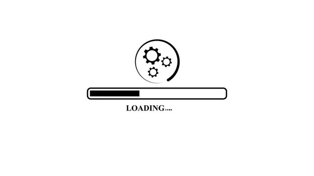 Loading progress bar with spinning gears animation representing processing data , Futuristic gear loading bar animation showing data processing, Digital system update and technology concept.