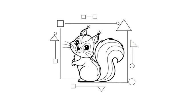 Cute cartoon squirrel illustration, outline drawing, graphic design elements