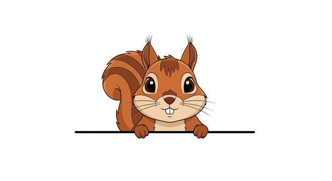 Cute Cartoon Squirrel Peeking Over A Line - Adorable Wildlife Illustration