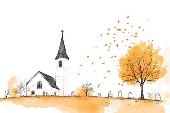 Autumnal church and cemetery