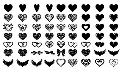 Fototapeta premium Elegant Heart Silhouette Collection with Decorative Love Shapes Vector Set