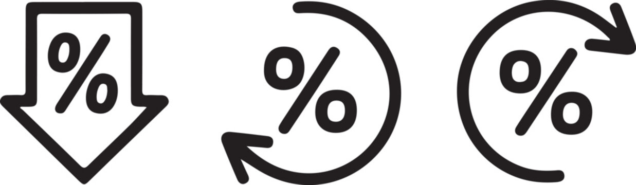 Financial percentage signs indicating market decrease, discount offers, or return on investment concepts