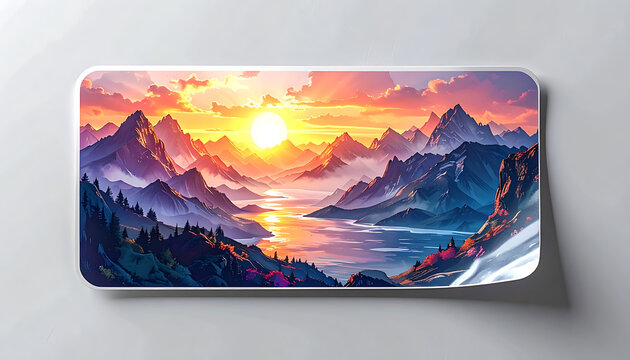 Pixel art landscape of mountains and river at sunset, retro 8-bit style scenery