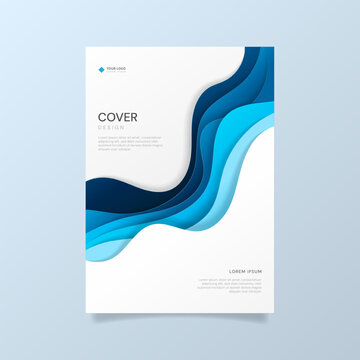 Abstract Blue Paper Cut Cover Template for Corporate Business Brochure Design