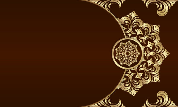 Luxury Decorative Floral Border Background in Gold and Brown Elegant Classic Style