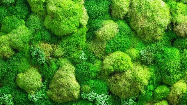 Close-up of bright green mossy surface texture