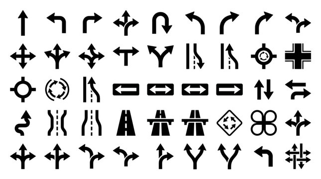 Directional Arrows and Road Signs Icons Collection