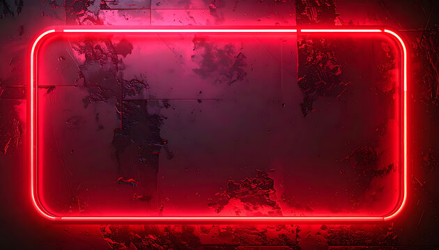 Red glowing neon rounded rectangular frame with dark distressed grunge texture