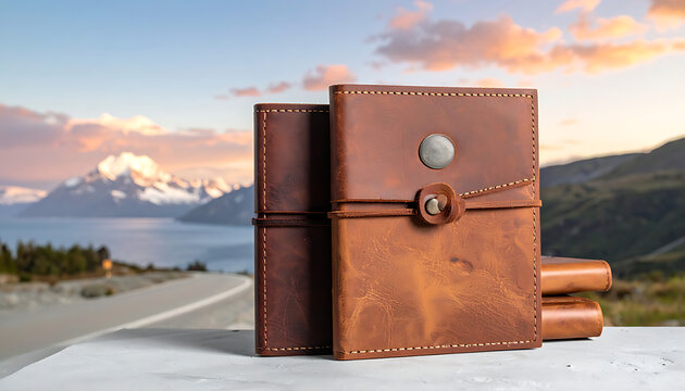 Rustic leather journals with vintage stitching, travel diary for adventure writing and memories