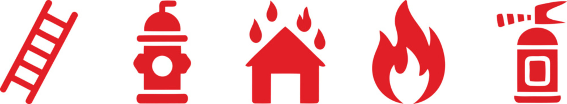 Red fire safety and emergency icons set