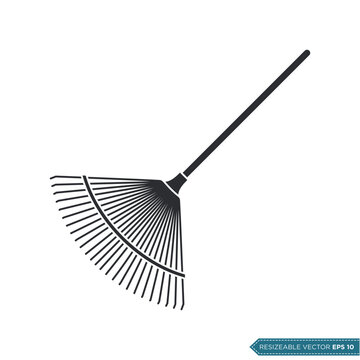 Broom, Rake - Gardening Icon Vector Template Illustration Design
