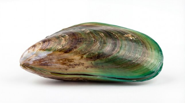 Fresh raw green mussel shell isolated