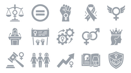 Fototapeta premium Collection of feminist icons representing equality, justice, and women's rights in society.