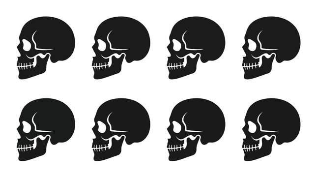 Side view profile of black human skull silhouettes in a grid pattern