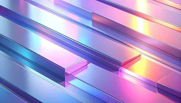 A colorful, futuristic 3D rendering of layered, shiny, rectangular prisms