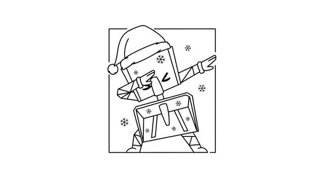 Cute Snow Shovel Character Dabbing in Snowflakes Wearing Santa Hat